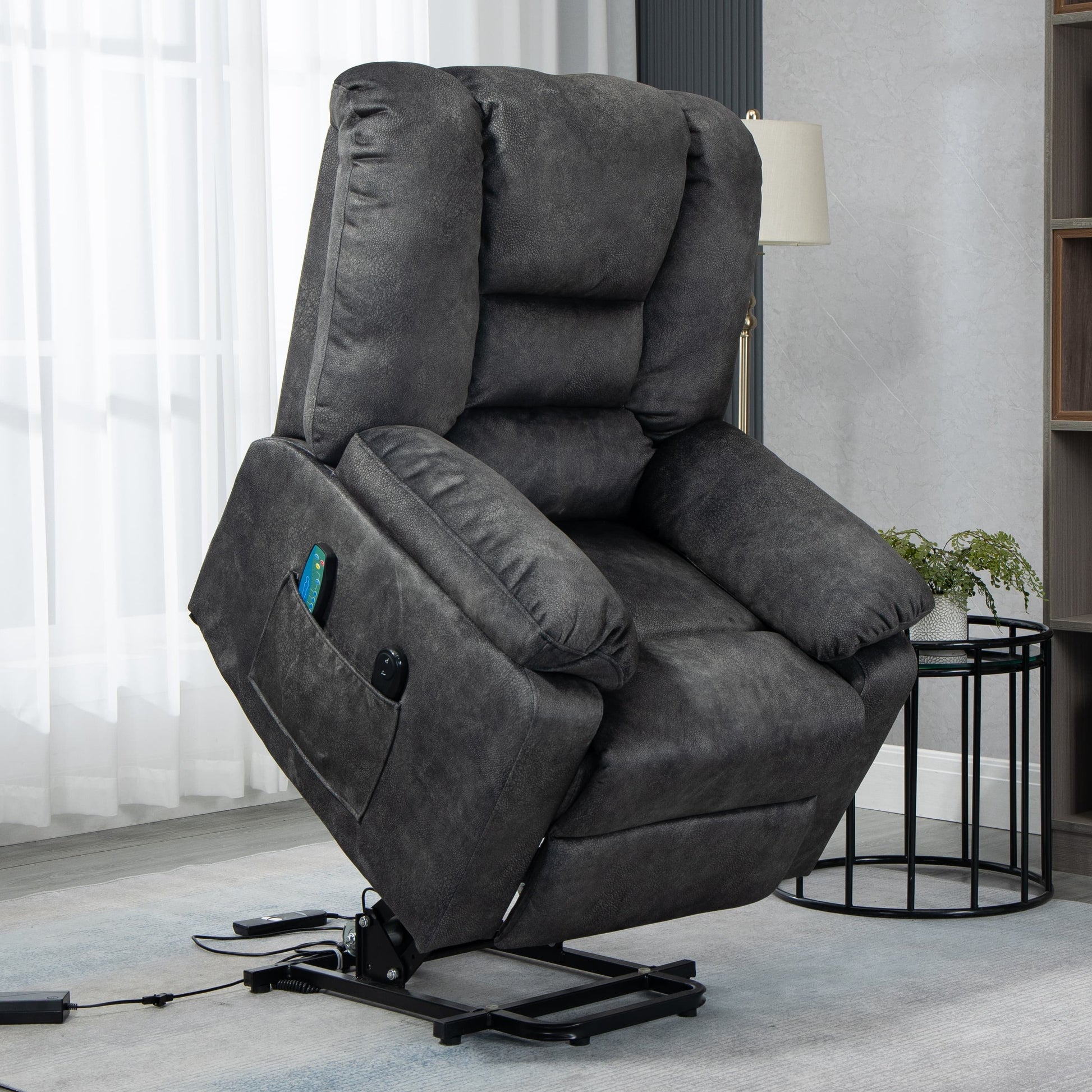 Homrest Power Lift Microfiber Electric Recliner Chair with Heated Vibration Massage, Living Room Chair Remote Control(Grey)
