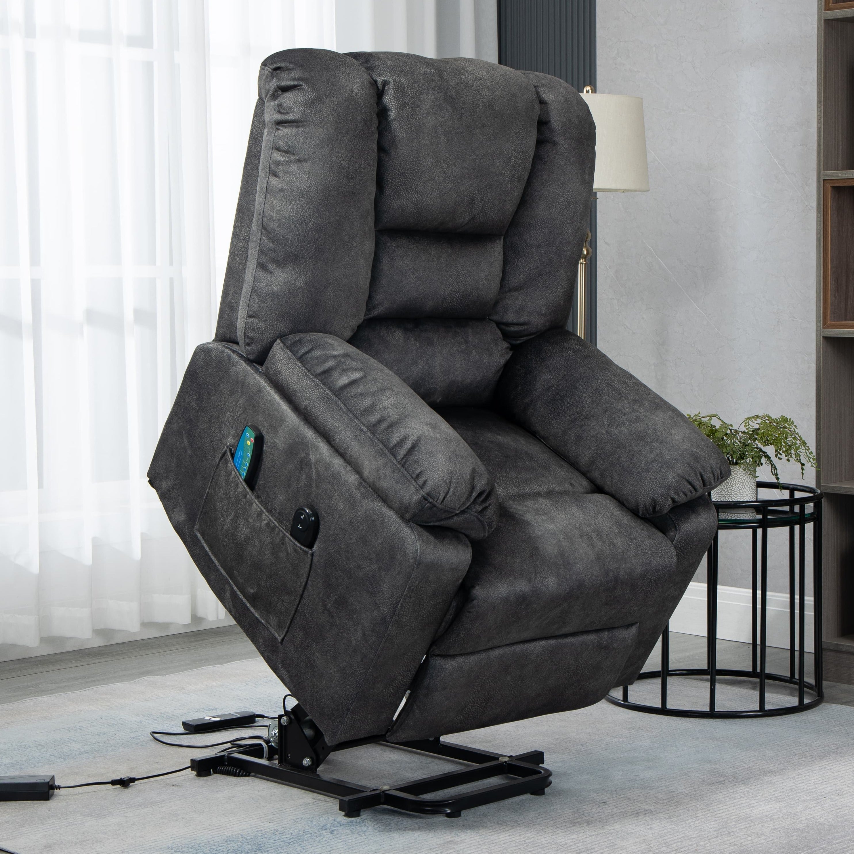Homrest Power Lift Microfiber Electric Recliner Chair with Heated Vibration Massage, Living Room Chair Remote Control(Grey)