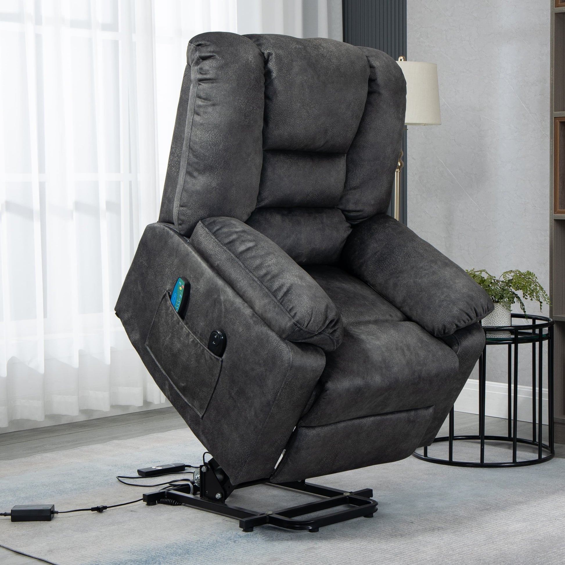 Homrest Power Lift Microfiber Electric Recliner Chair for Elderly with Side Pockets, Remote Control Living Room Chair (Grey)