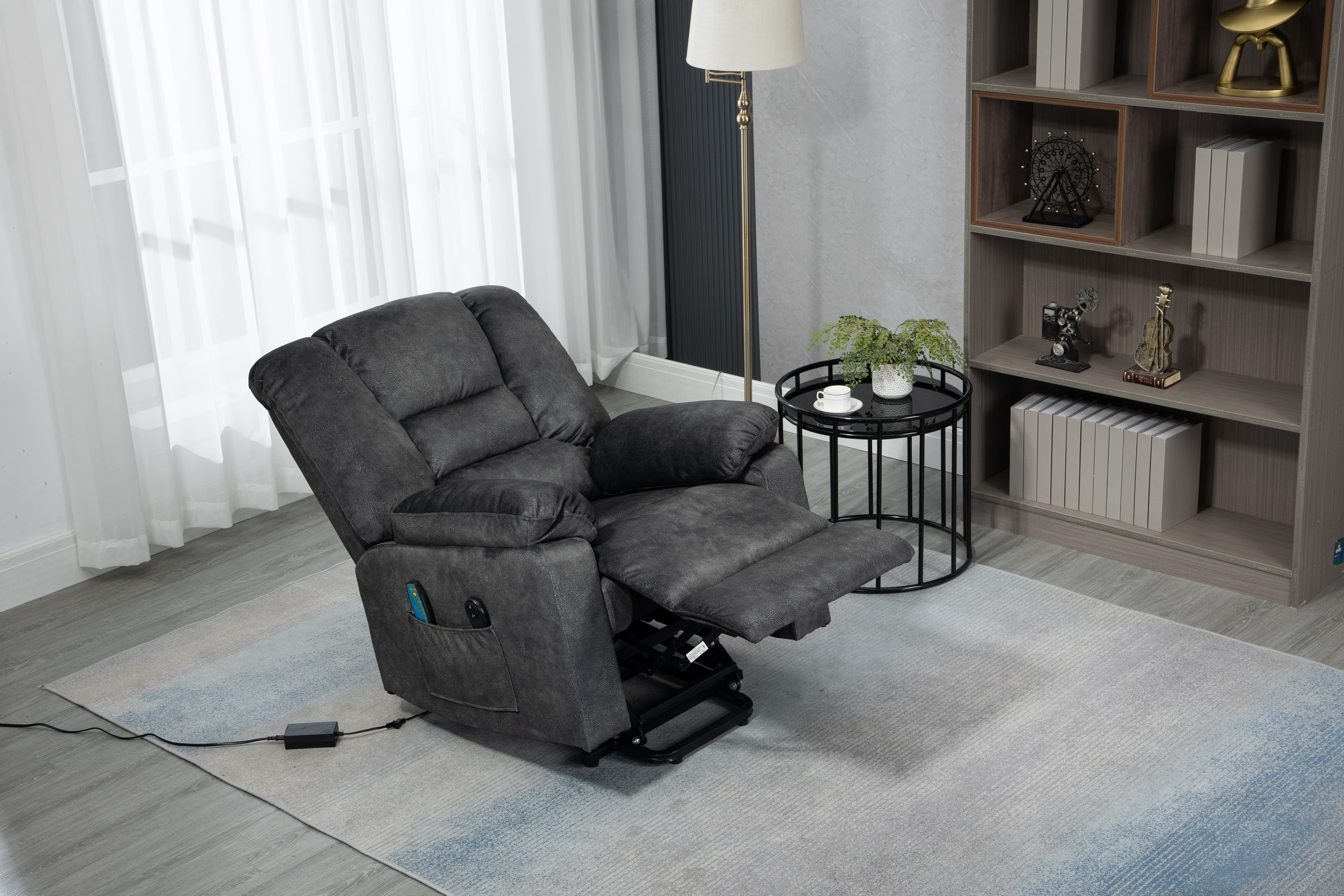 Power Lift Microfiber Electric Recliner Chair with Heated Vibration Massage, Living Room Chair Remote Control(Grey) | Homrest Furniture