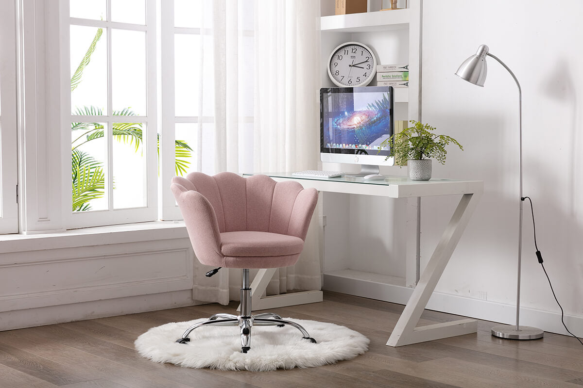 Modern Home Office Chair, Cute Velvet Upholstered Shell Chair Adjustable Swivel Vanity Chair for Women, Pink