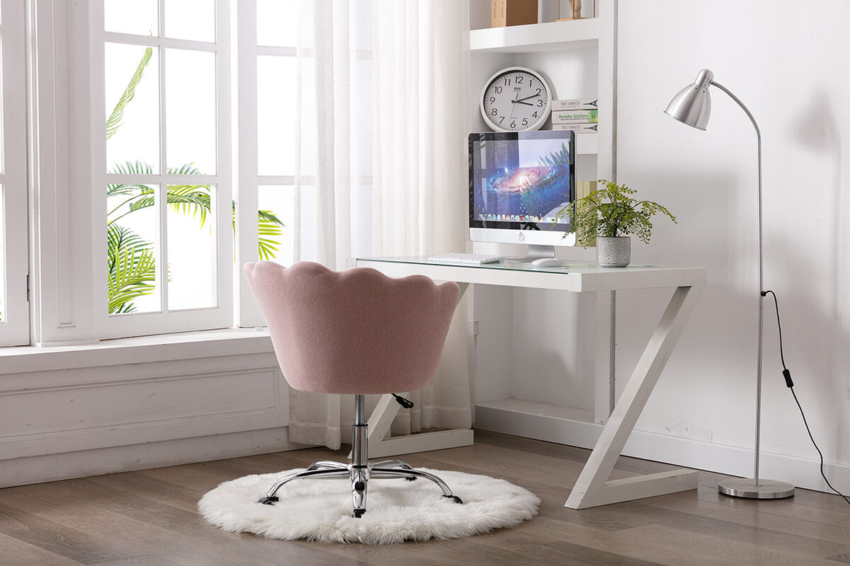 Modern Home Office Chair, Cute Velvet Upholstered Shell Chair Adjustable Swivel Vanity Chair for Women, Pink