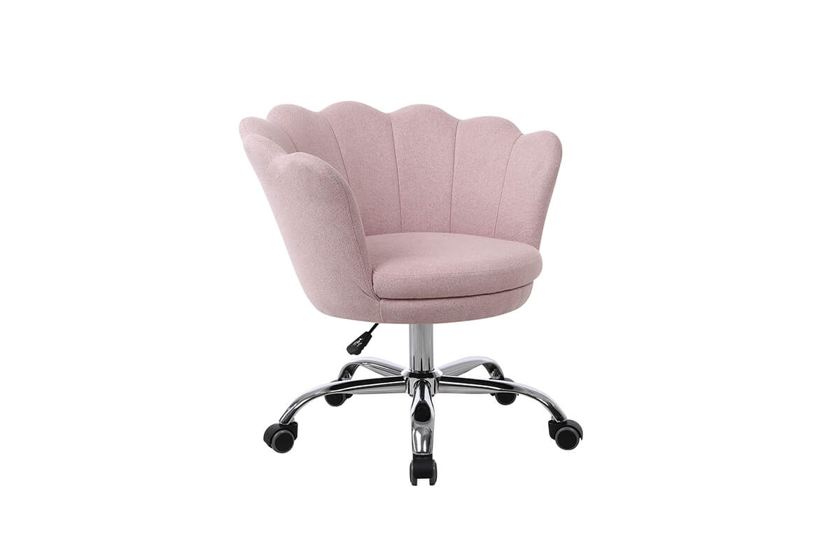 Modern Home Office Chair, Cute Velvet Upholstered Shell Chair Adjustable Swivel Vanity Chair for Women, Pink