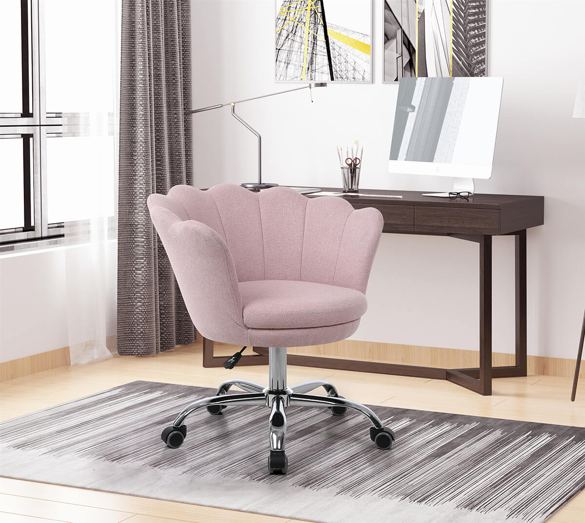 Upholstered Shell Chair Adjustable Swivel Chair, Pink