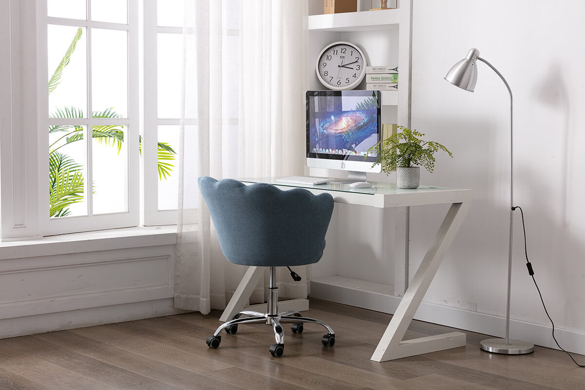 Modern Home Office Chair, Cute Velvet Upholstered Shell Chair Adjustable Swivel Vanity Chair for Women, Blue