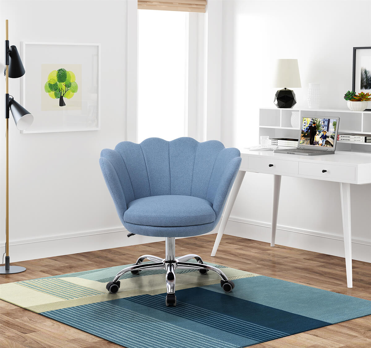 Upholstered Shell Chair Adjustable Swivel Chair, Blue
