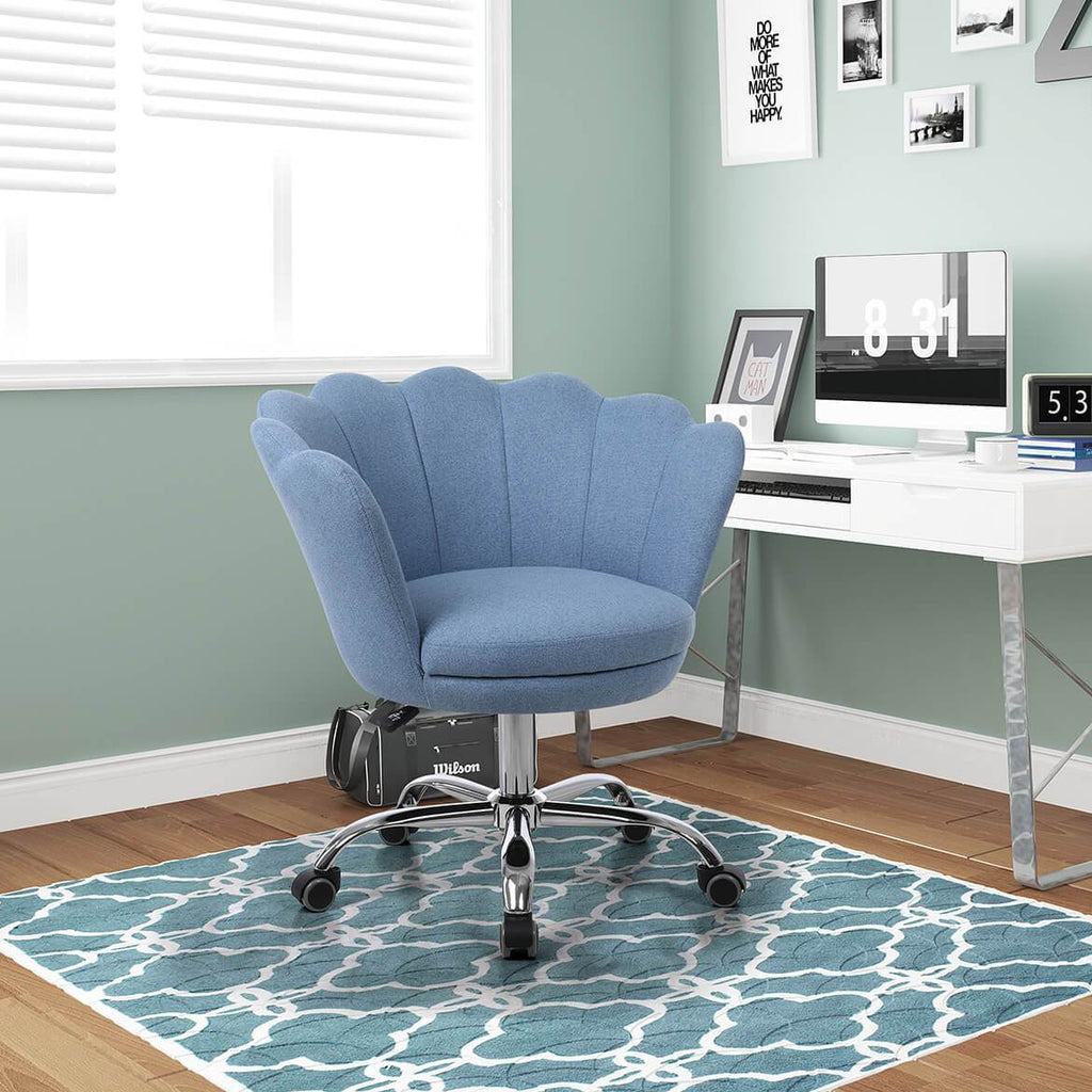 Modern Home Office Chair, Cute Velvet Upholstered Shell Chair Adjustable Swivel Vanity Chair for Women, Blue