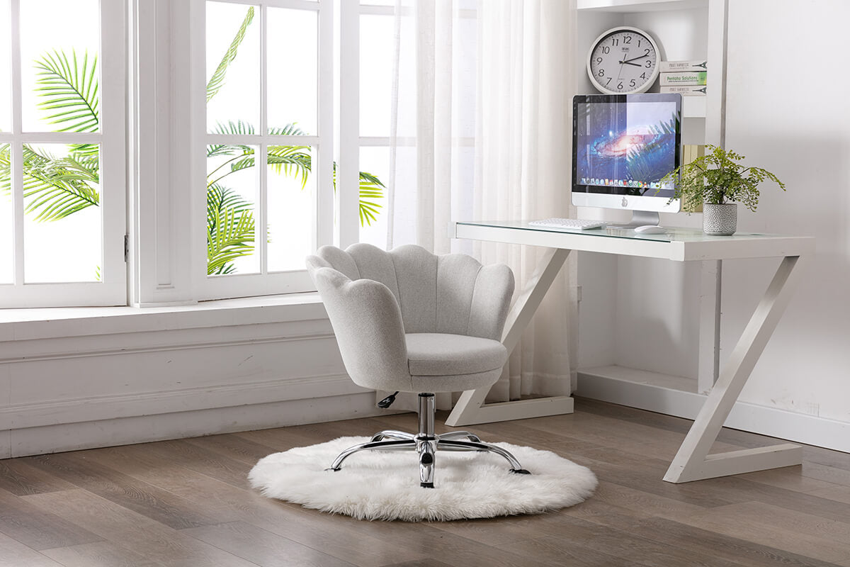 Modern Home Office Chair, Cute Velvet Upholstered Shell Chair Adjustable Swivel Vanity Chair for Women, Beige