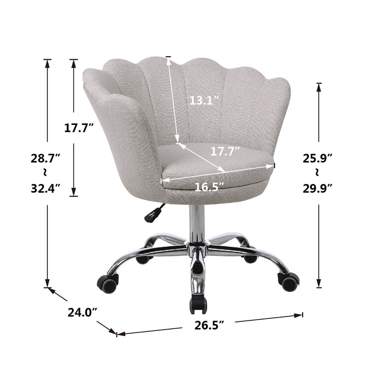 Modern Home Office Chair, Cute Velvet Upholstered Shell Chair Adjustable Swivel Vanity Chair for Women, Beige