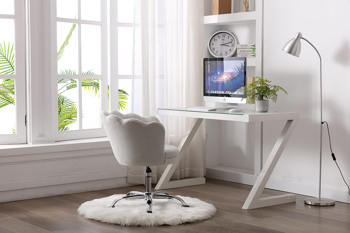 Modern Home Office Chair, Cute Velvet Upholstered Shell Chair Adjustable Swivel Vanity Chair for Women, Beige