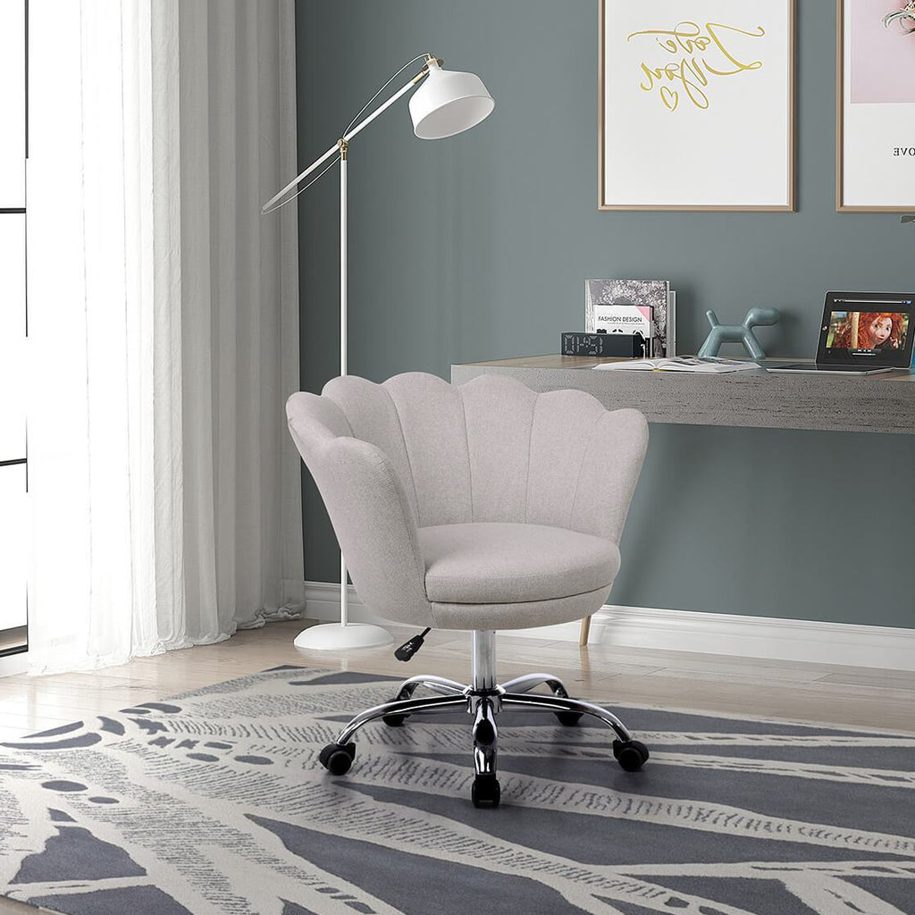 Modern Home Office Chair, Cute Velvet Upholstered Shell Chair Adjustable Swivel Vanity Chair for Women, Beige