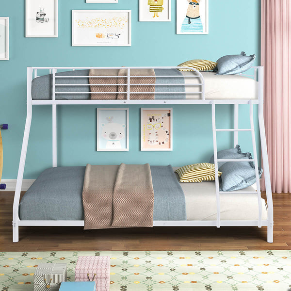 Homrest Twin Over Full Bunk Bed with Steel Frame with Slop Ladder & Safety Guard Rails White