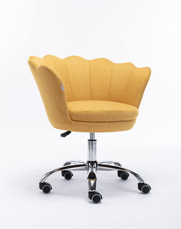 Modern Home Office Chair, Cute Velvet Upholstered Shell Chair Adjustable Swivel Vanity Chair for Women, Yellow