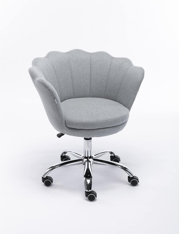 Modern Home Office Chair, Cute Velvet Upholstered Shell Chair Adjustable Swivel Vanity Chair for Women, Light Gray