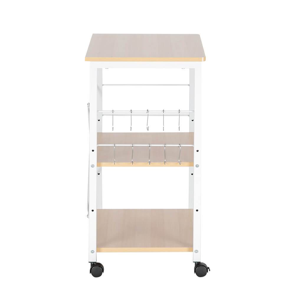 Homrest 3-Tier Kitchen Utility Microwave Oven Stand Light Beige Top White Metal Frame