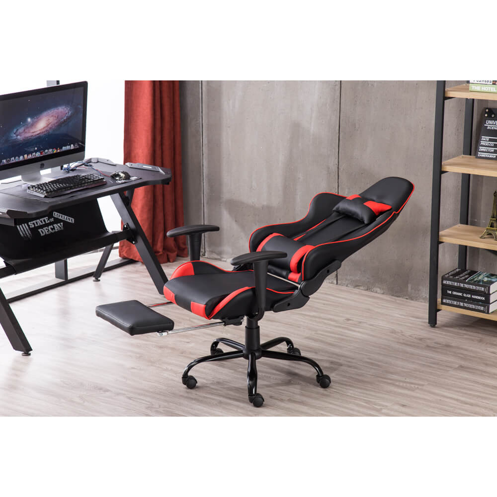 Homrest Racing Gaming Chair Faux Leather Chair Swivel Office Chair, Red