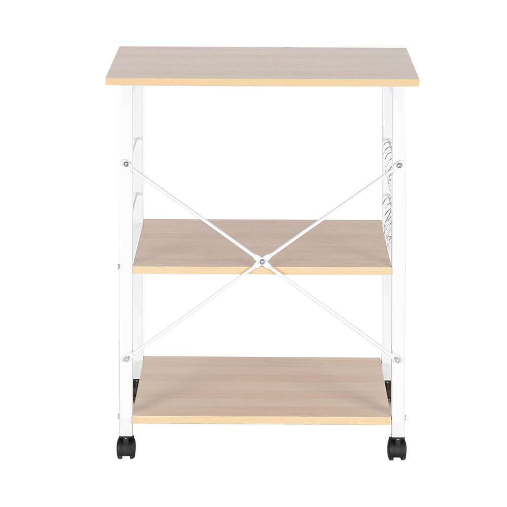 Homrest 3-Tier Kitchen Utility Microwave Oven Stand Light Beige Top White Metal Frame