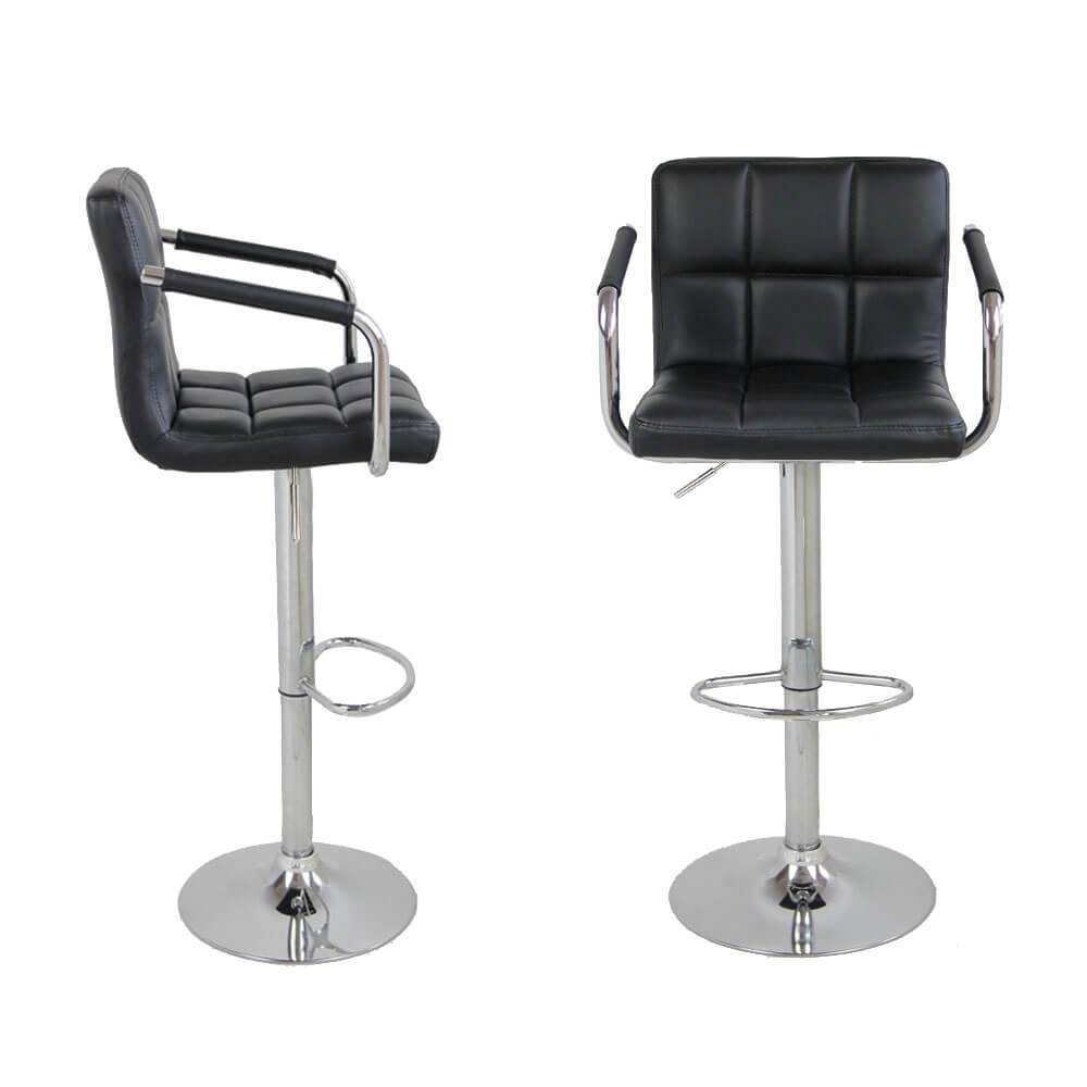 Homrest 2 pieces 60-80cm 6 Checks Round Cushion Bar Stools with Armrest Black