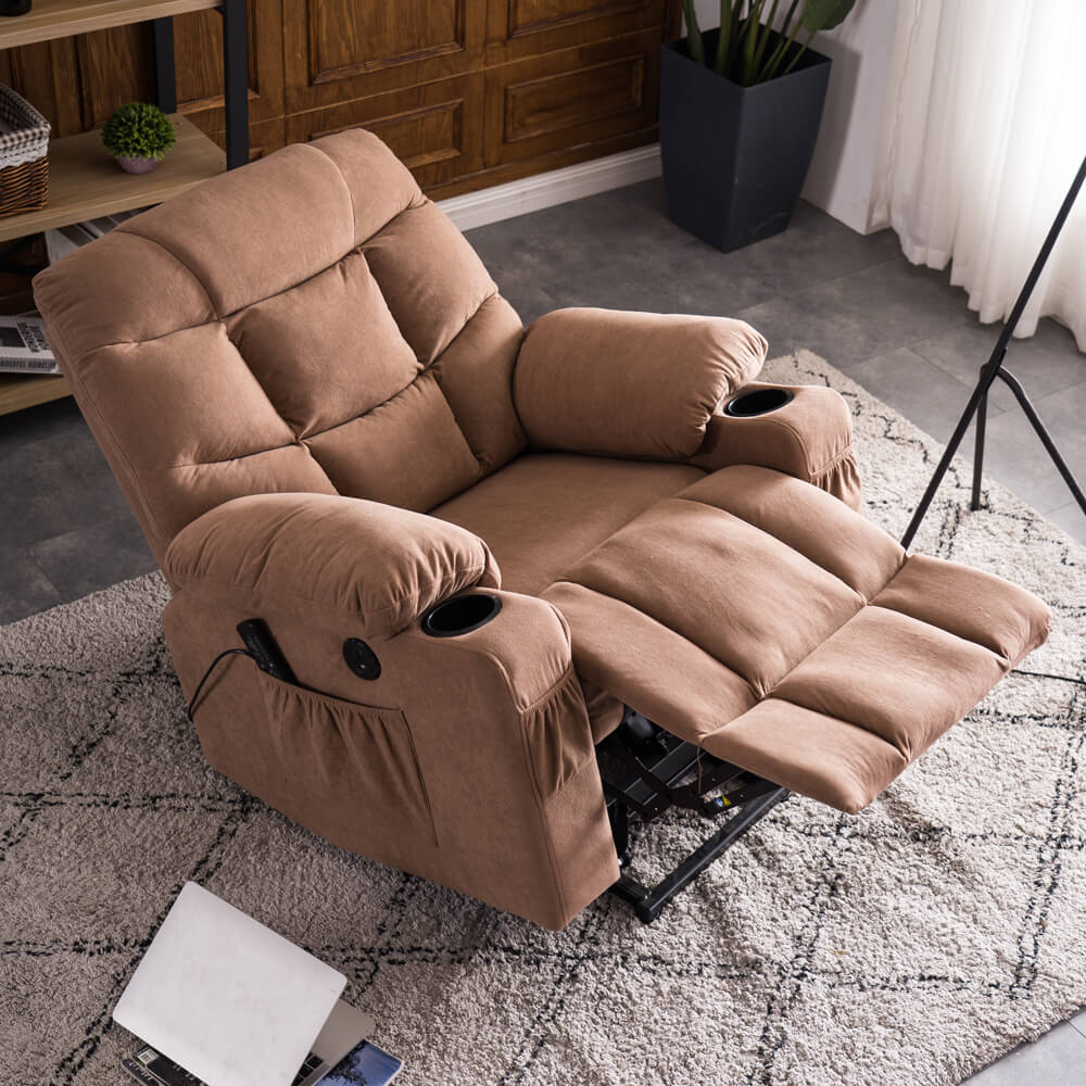 Homrest Dual Motor Lift Chair Recliners for Elderly, Fabric Electric Power Lift Recliner Chair Sofa with Side Pocket & Remote Control, Brown