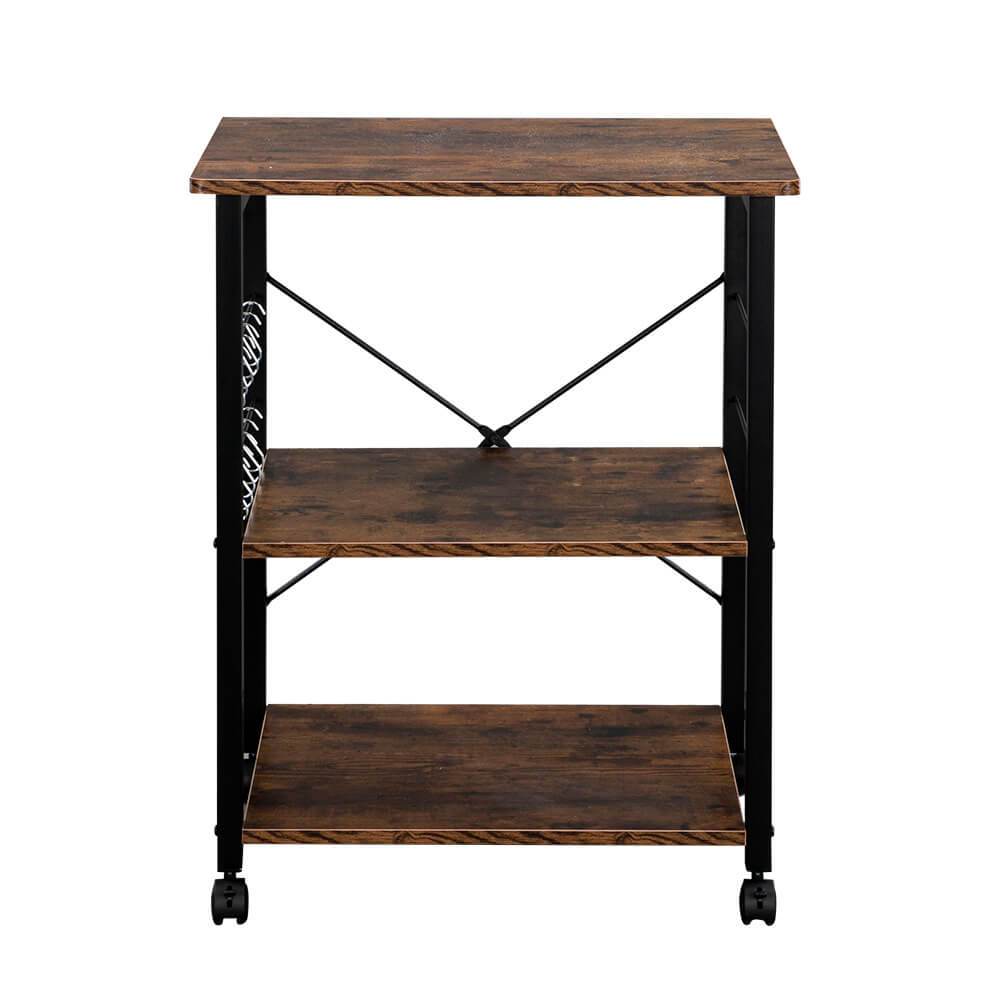 Homrest 3-Tier Kitchen Utility Microwave Oven Stand Vintage Board Top Black Metal Frame