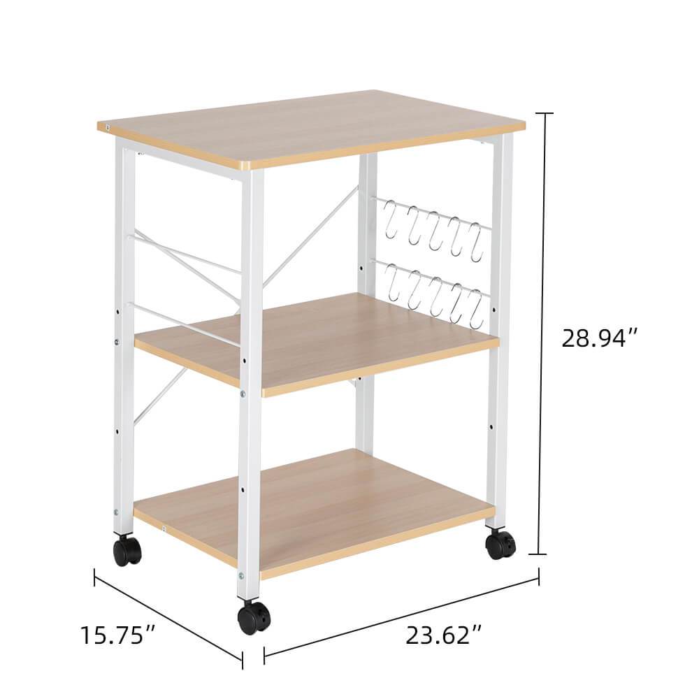 Homrest 3-Tier Kitchen Utility Microwave Oven Stand Light Beige Top White Metal Frame
