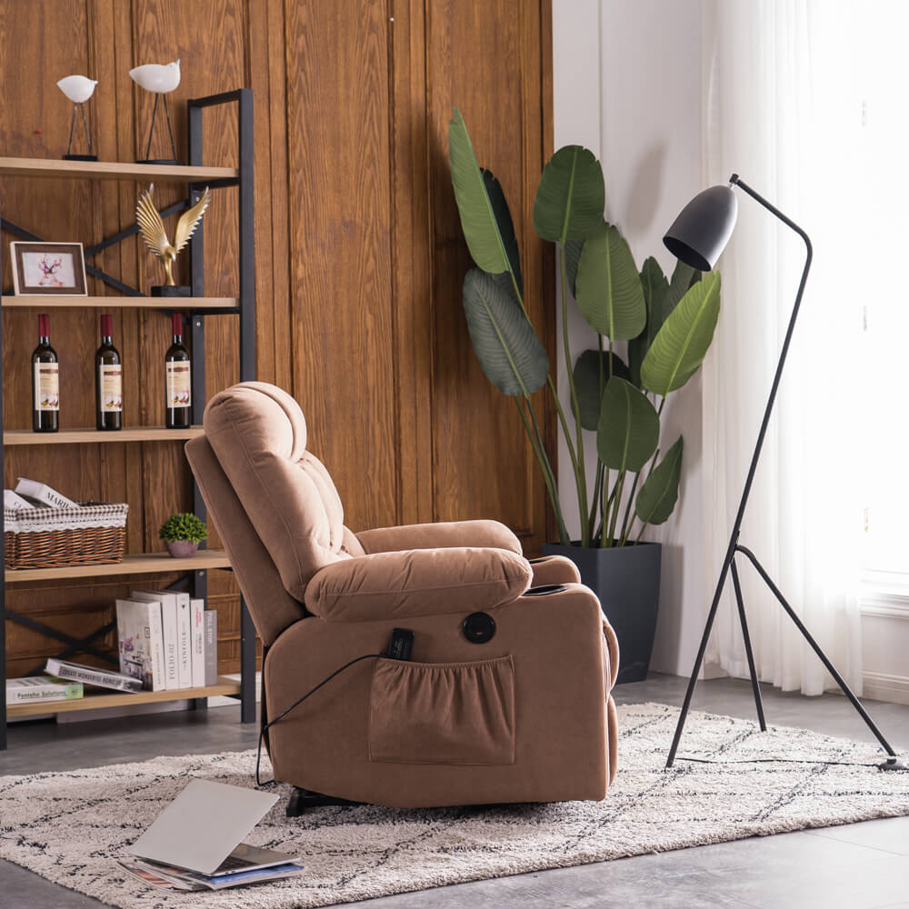 Homrest Dual Motor Lift Chair Recliners for Elderly, Fabric Electric Power Lift Recliner Chair Sofa with Side Pocket & Remote Control, Brown