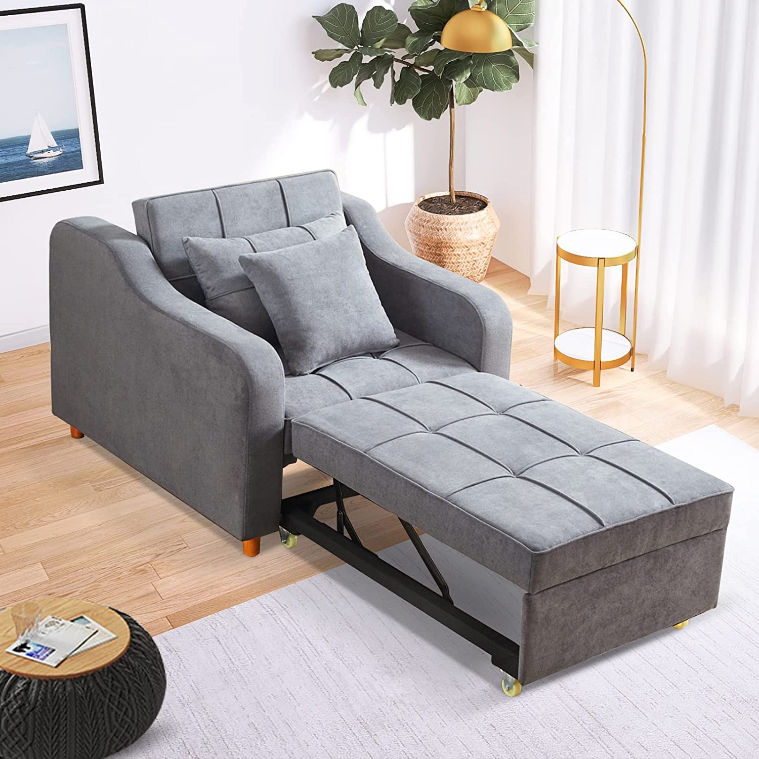 Homrest sofa bed, convertible chair for living room, dark gray