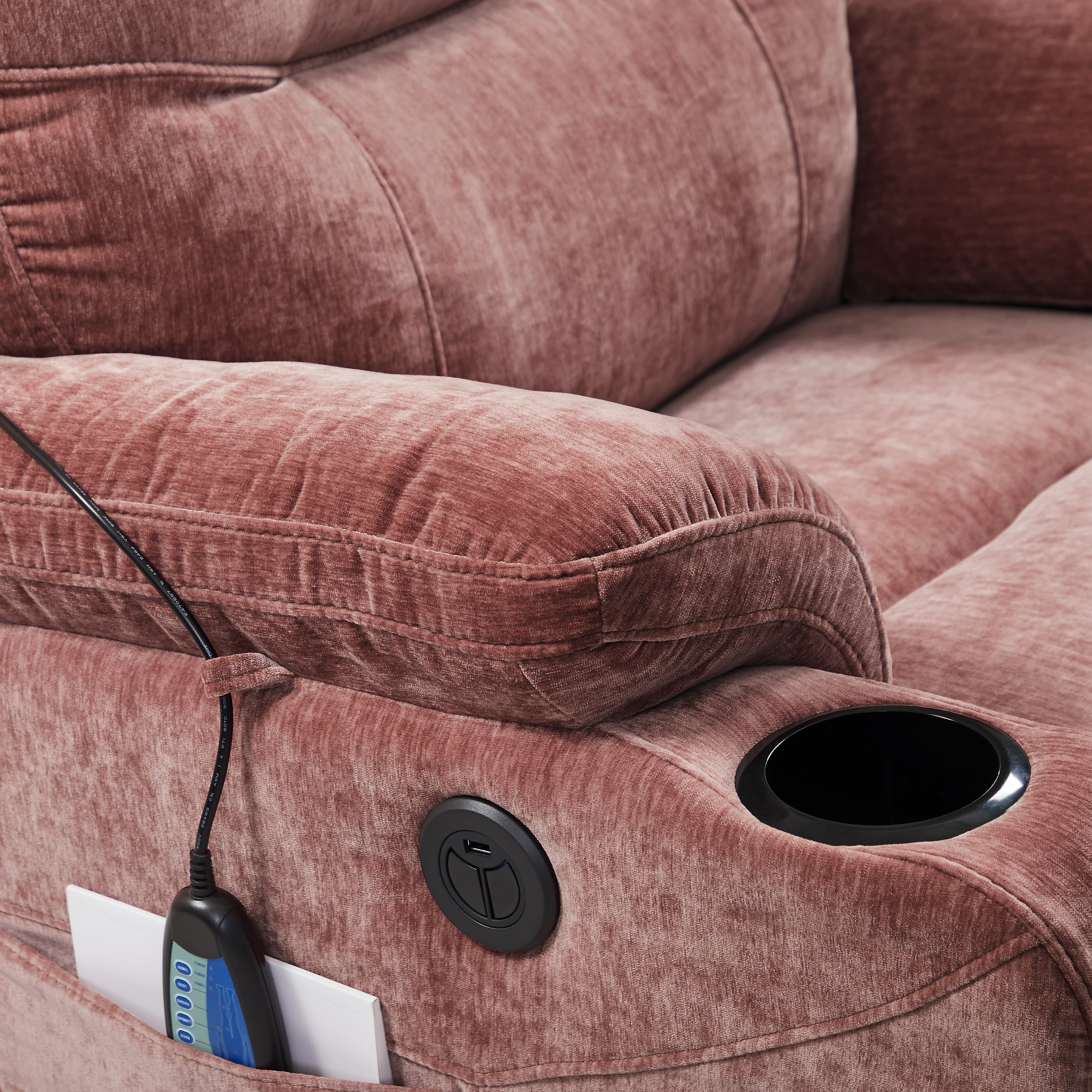  Homrest Power Lift Recliner Chair with Massage and Heat for Elderly Electric Recliner Lift Chair with 2 Side Pockets, Cup Holders, USB Port for Living Room, Rose