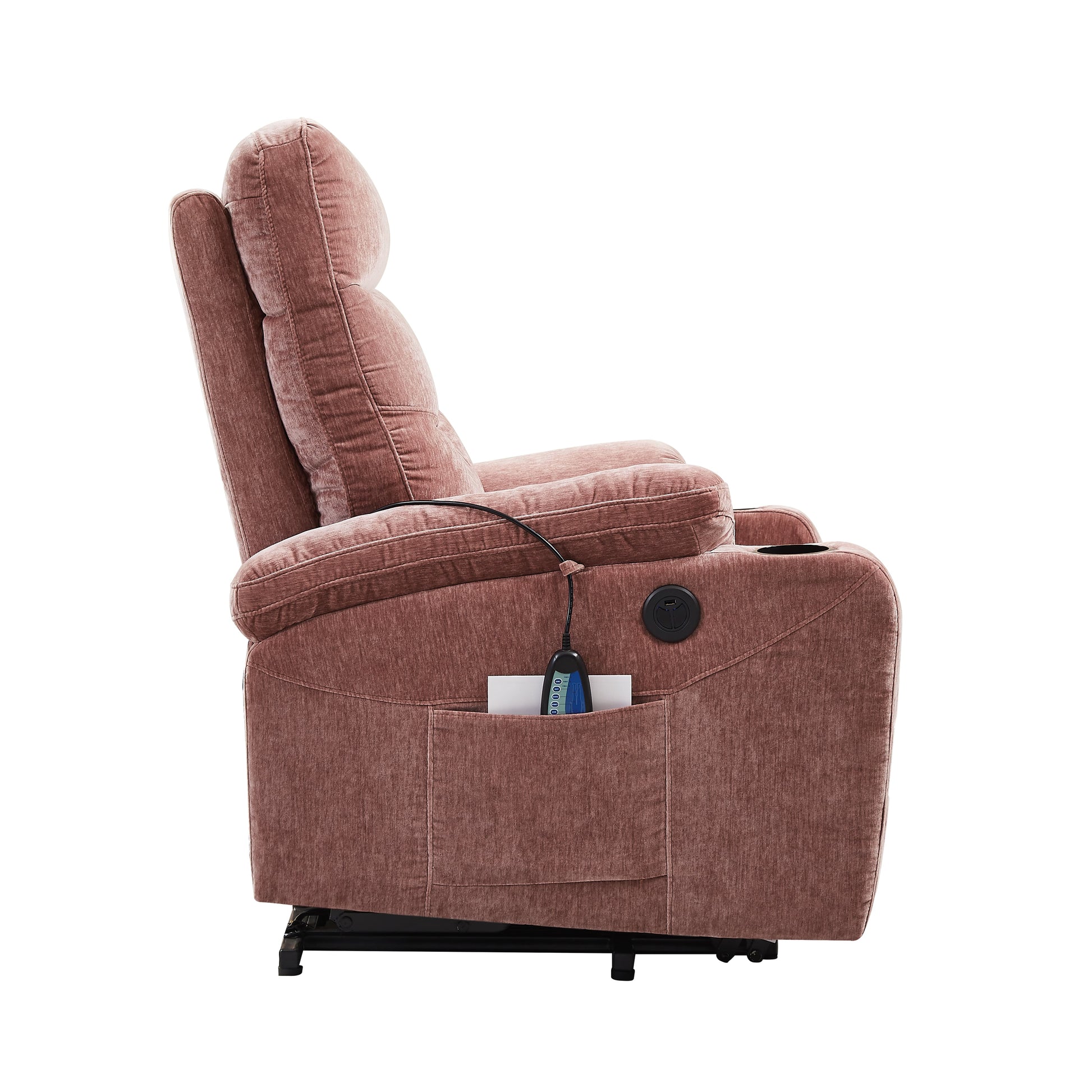  Homrest Power Lift Recliner Chair with Massage and Heat for Elderly Electric Recliner Lift Chair with 2 Side Pockets, Cup Holders, USB Port for Living Room, Rose