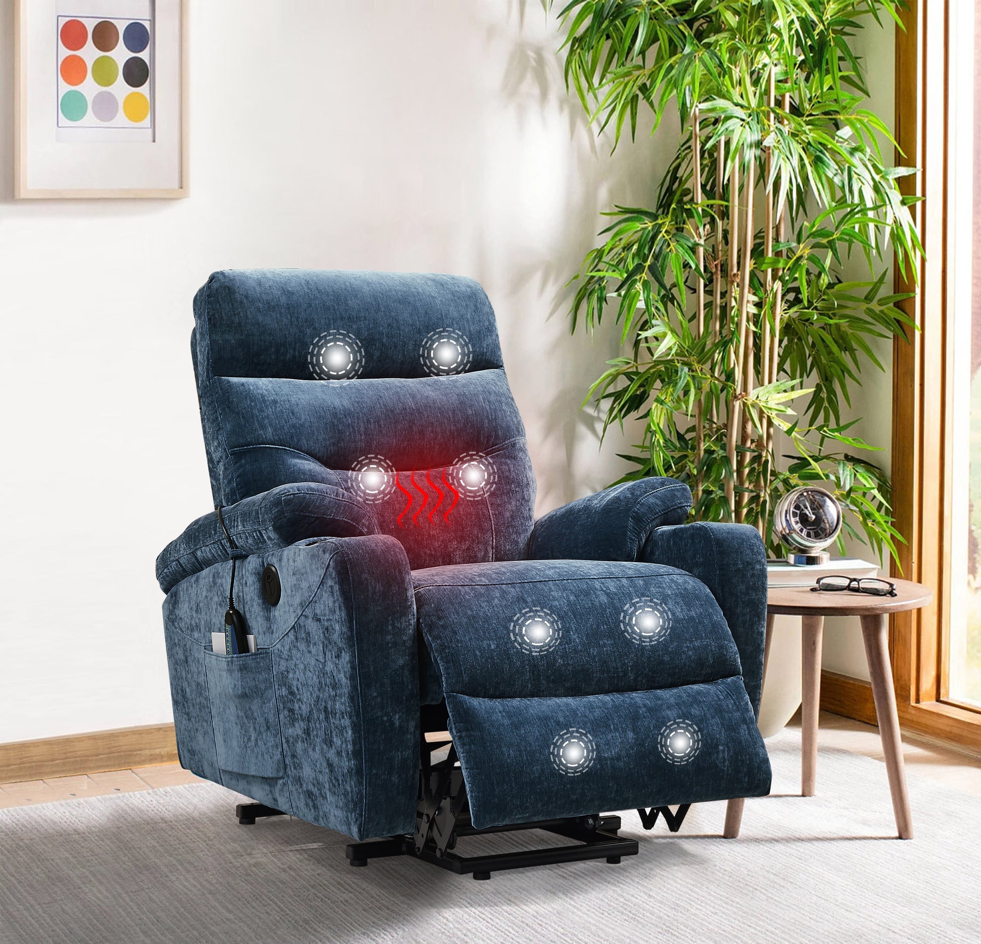 Homrest Power Lift Recliner Chair with Massage and Heat for Elderly Electric Recliner Lift Chair with 2 Side Pockets, Cup Holders, USB Port for Living Room, Blue
