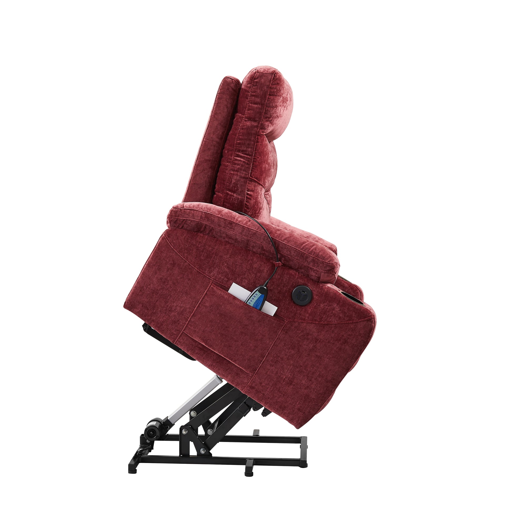  Power Lift Recliner Chair with Massage and Heat for Elderly Electric Recliner Lift Chair with 2 Side Pockets, Cup Holders, USB Port for Living Room, Red