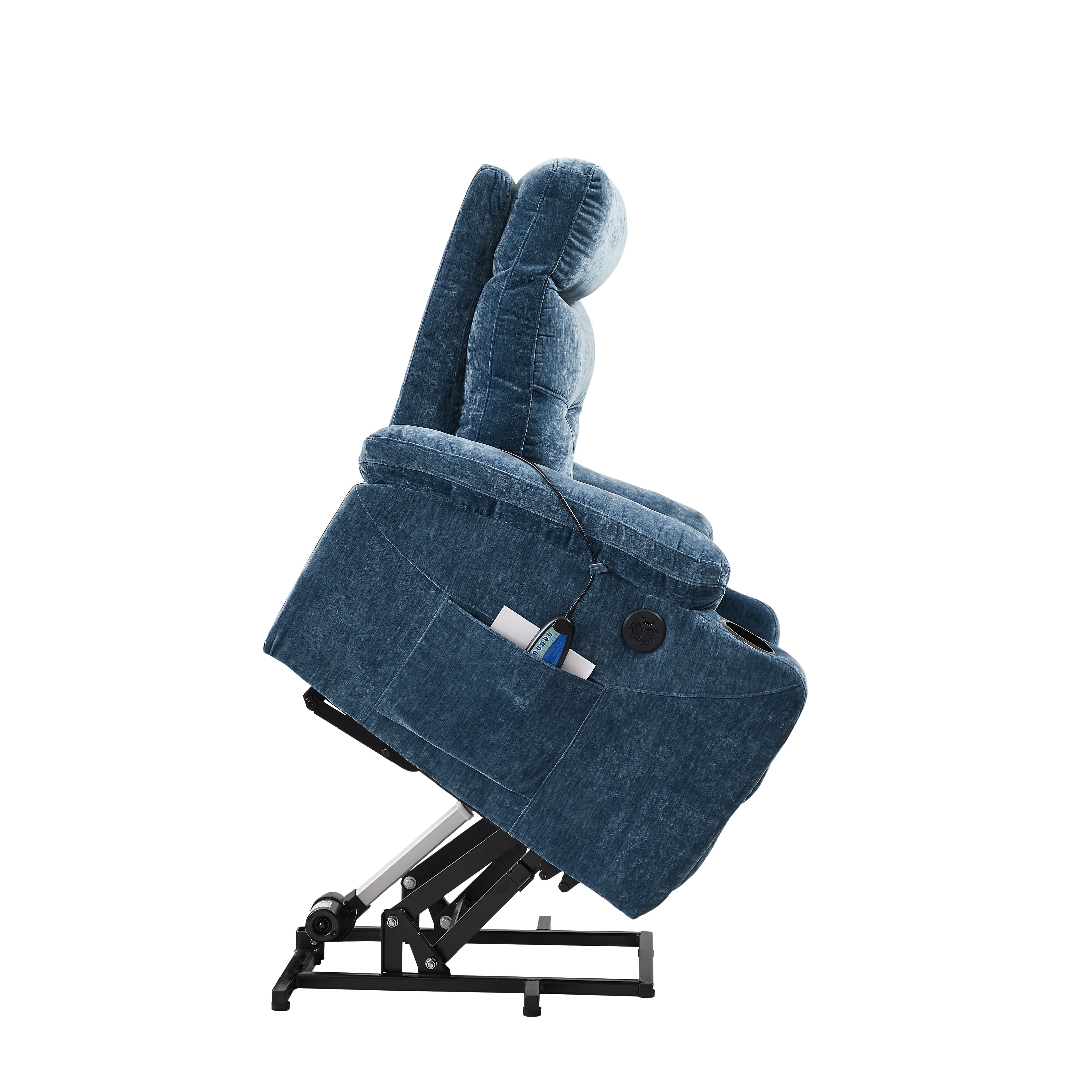 Homrest Power Lift Recliner Chair with Massage and Heat for Elderly Electric Recliner Lift Chair with 2 Side Pockets, Cup Holders, USB Port for Living Room, Blue