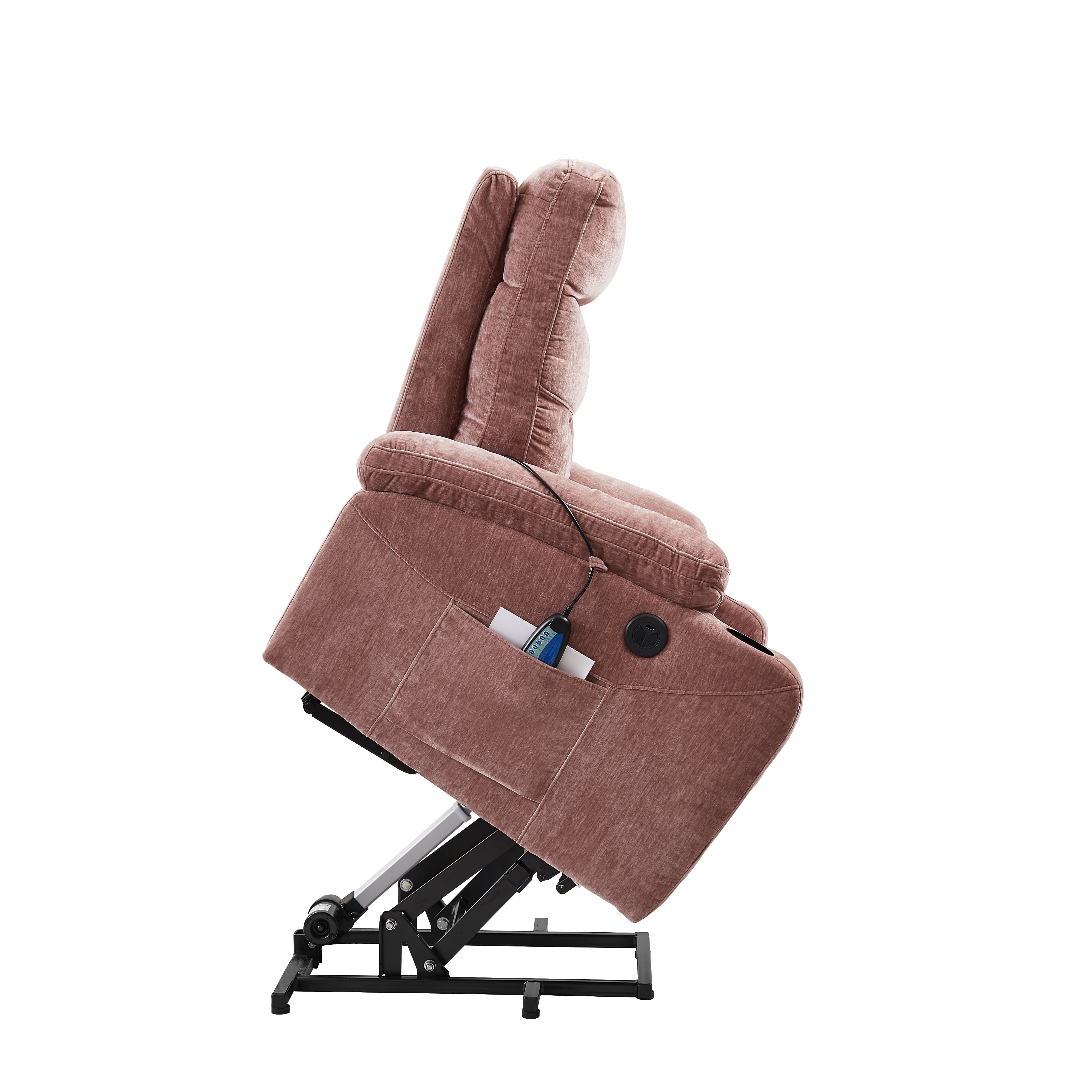  Homrest Power Lift Recliner Chair with Massage and Heat for Elderly Electric Recliner Lift Chair with 2 Side Pockets, Cup Holders, USB Port for Living Room, Rose