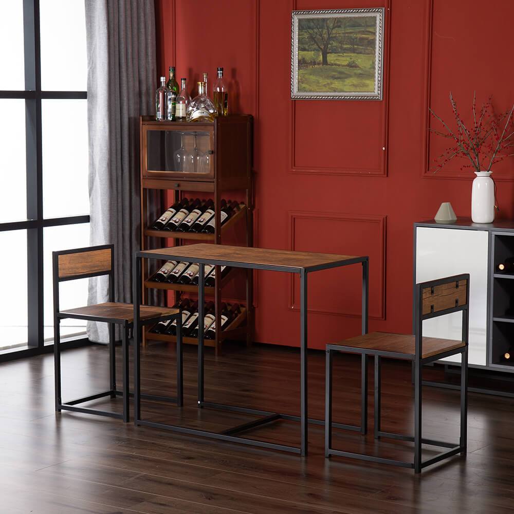 Simple Breakfast Table And Chair Elm Wood, 3 Pieces