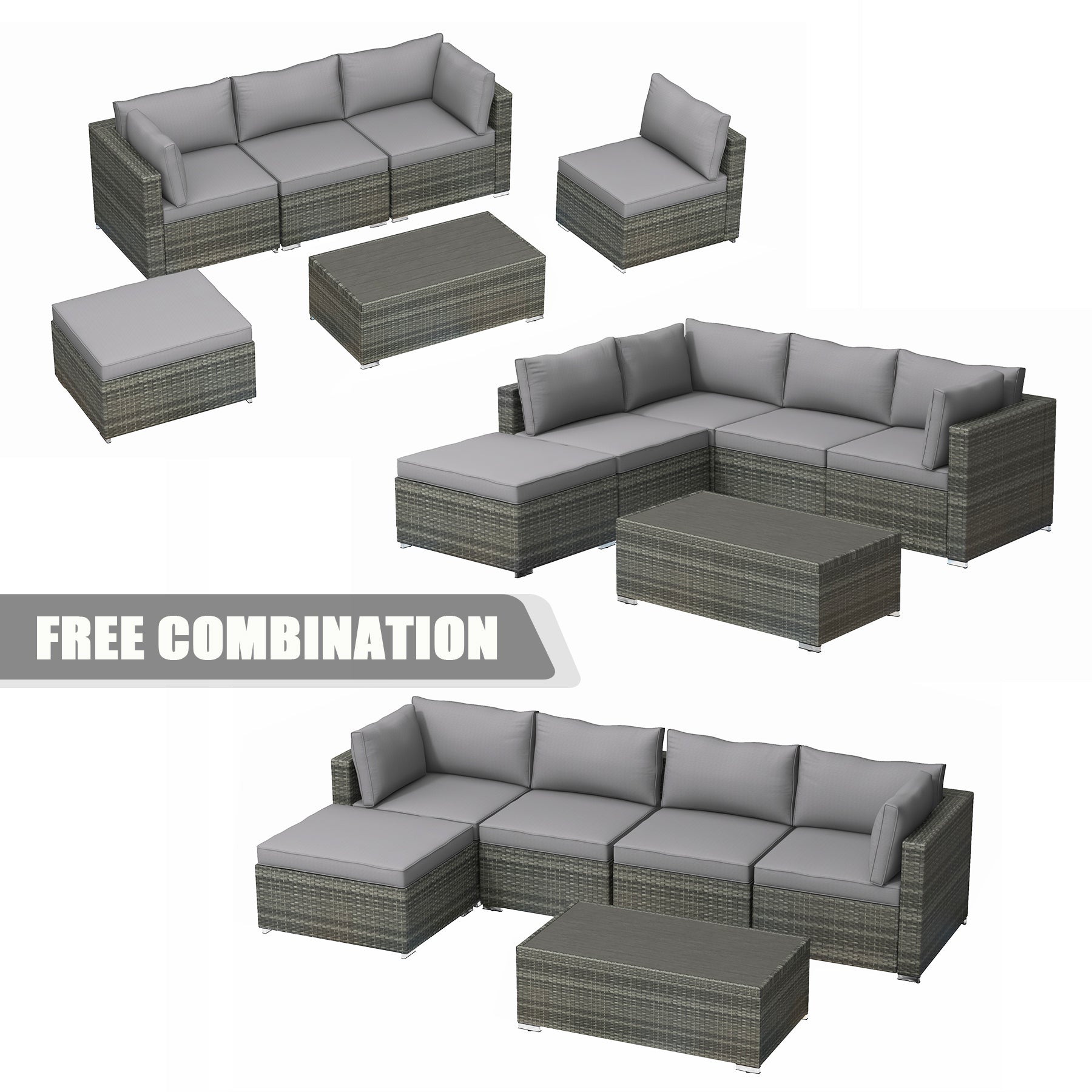 Outdoor sectional sofa for porch, garden and poolside, gray | Homrest furniture