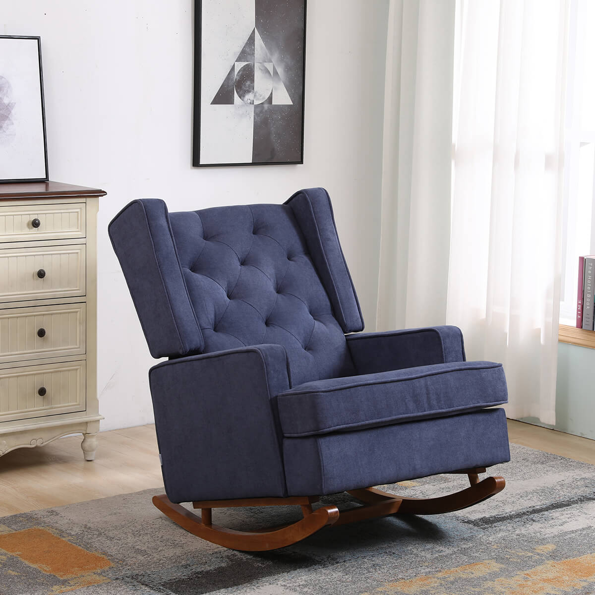 Homrest mid century rocking chair with 2 alternative legs, blue
