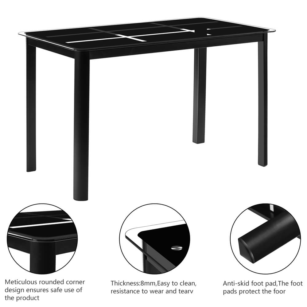 Rectangle Tempered Glass Dining Table with Nine Block Box Pattern Black