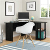 L-Shaped Computer Desk with Two-layer Bookshelves Black