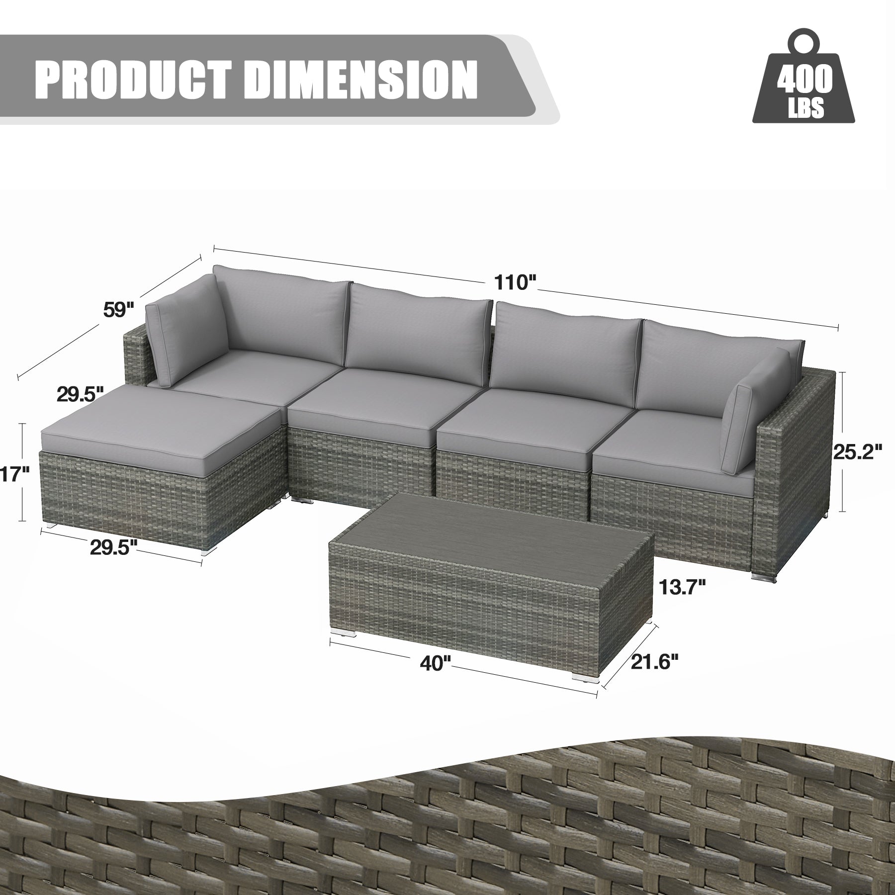 Product dimensions of Homrest patio furniture set