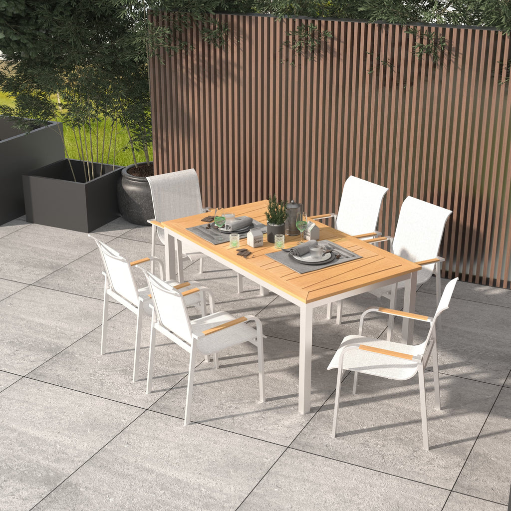 Homrest 7 PCS Outdoor Dining Set, All Weather Patio Table and Chair Set for 6 for Garden Yard Lawn (White)