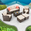 6 Pcs Patio Furniture Sets with Coffee Table, Ottomans, Cushions & Pillows, Khaki