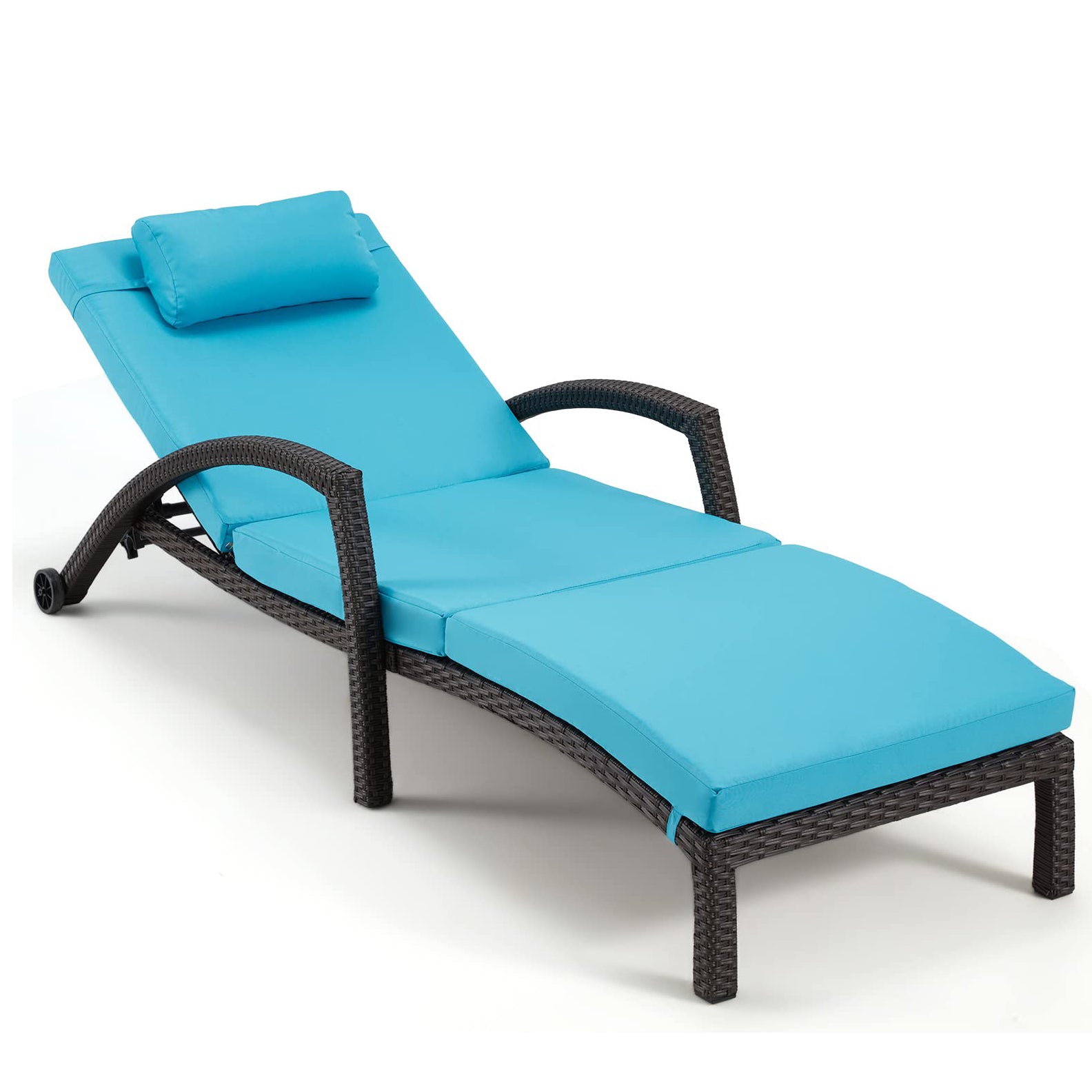Homrest Chaise Lounge Chairs for Outside, PE Rattan Wicker Patio Pool Lounge Chair with Arm, Cushion