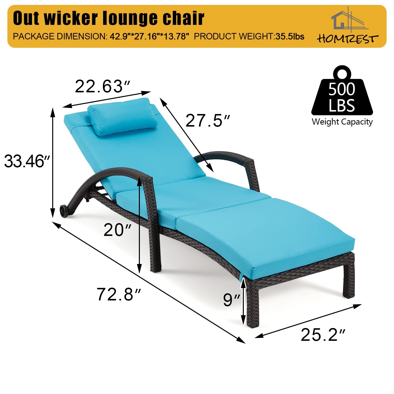 HOMREST Chaise Lounge Chairs Set of 2 for Outside, PE Rattan Wicker Patio Pool Lounge Chair