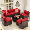 7 Pcs Outdoor Rattan Furniture Set with Coffee Table for Porch, Garden and Poolside, Wine Red | Homrest Furniture