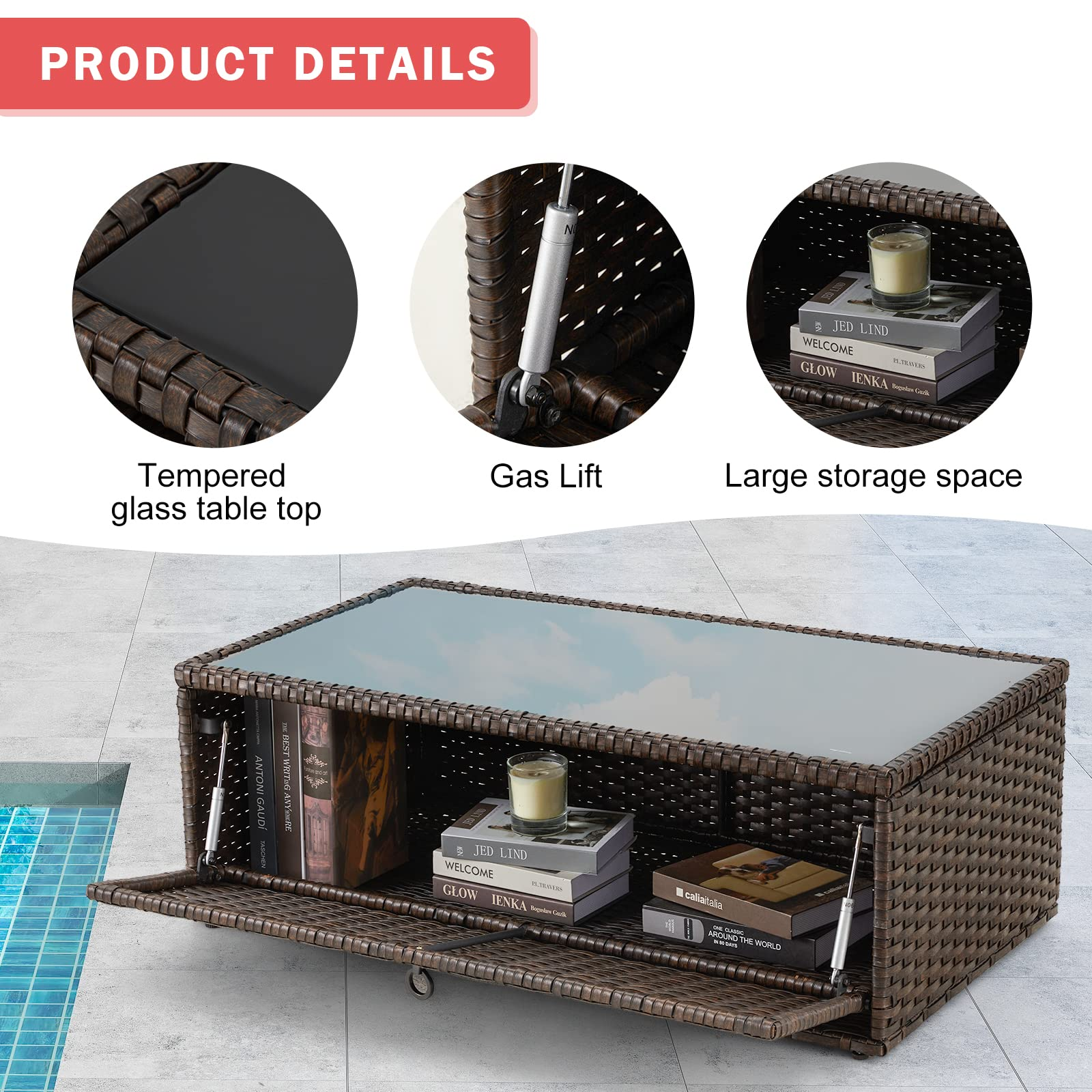 Homrest 6 pcs outdoor furniture set with coffee table for porch, garden and poolside, khaki