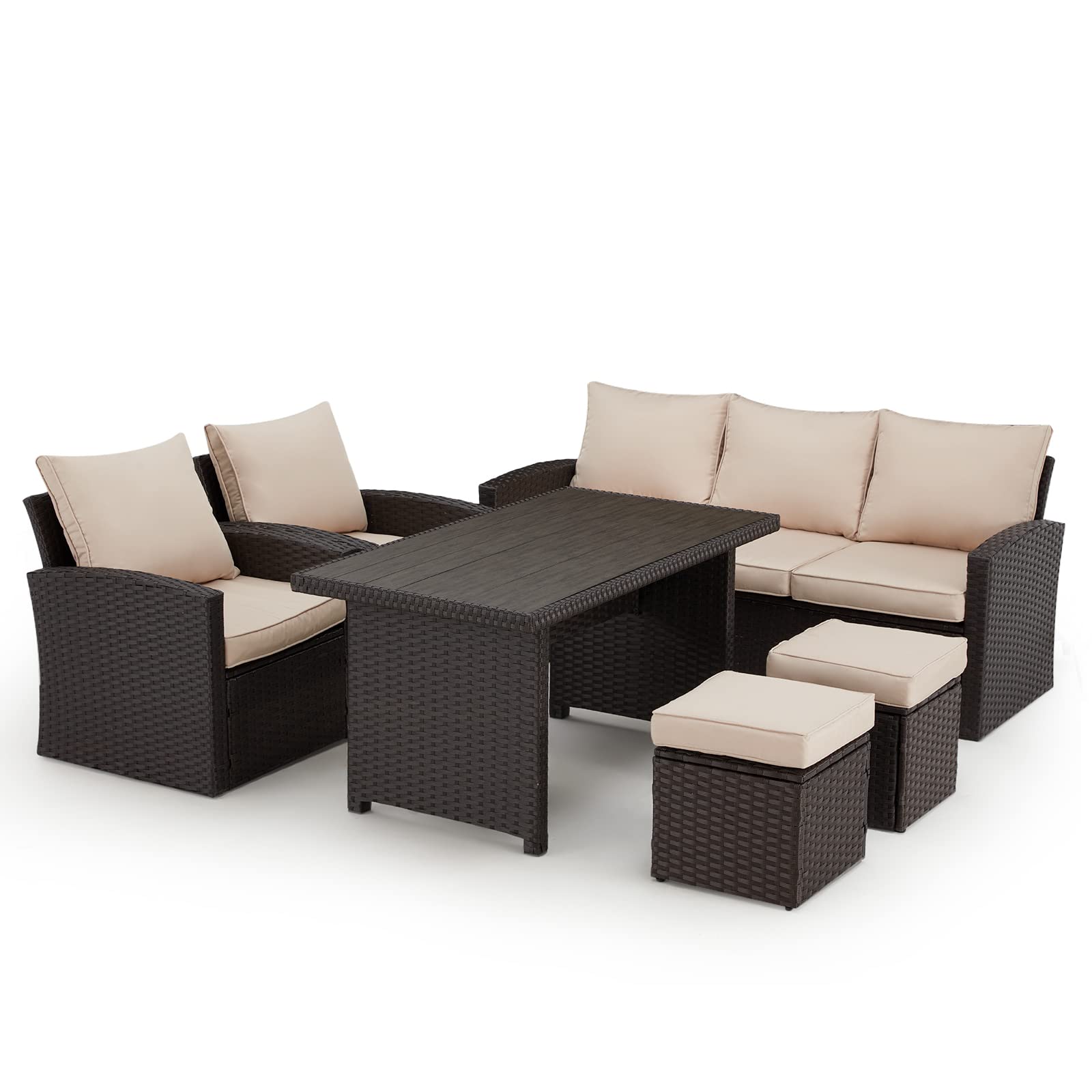 Homrest outdoor furniture set with dining table for porch, garden and poolside, khaki