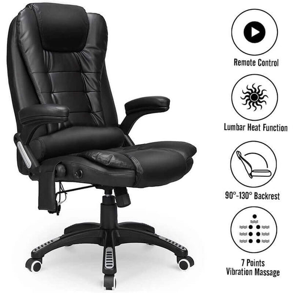 Homrest Ergonomic Office Chair High Back PU Leather Computer Chair Height Adjustable Desk Chair Heated Massage Recliner Chair with Lumbar Support, Black