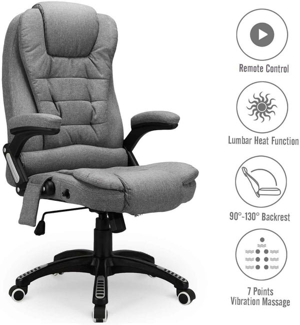 Homrest Ergonomic Office Chair with Heated Massage, High Back Fabric Computer Chair Height Adjustable, Desk Chair Recliner with Lumbar Support, Gray