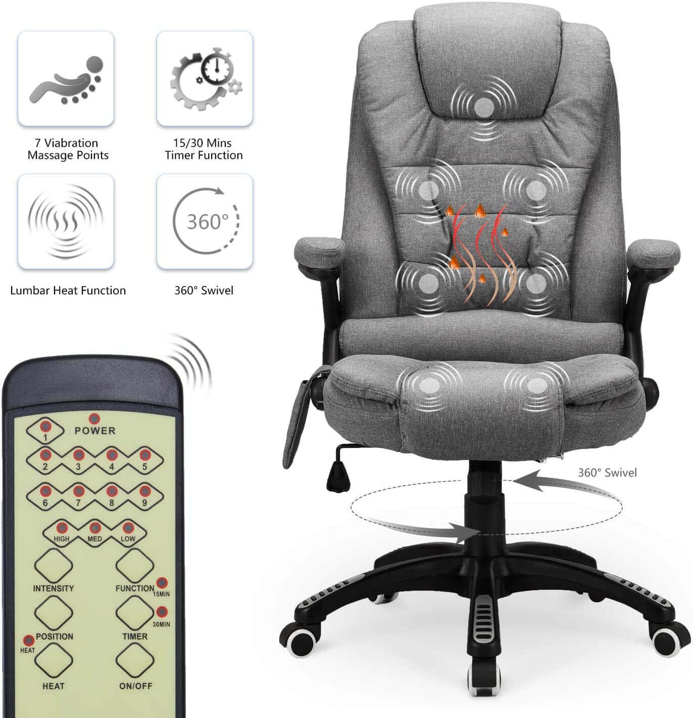 Ergonomic Fabric Computer Office Chair with Heated Massage