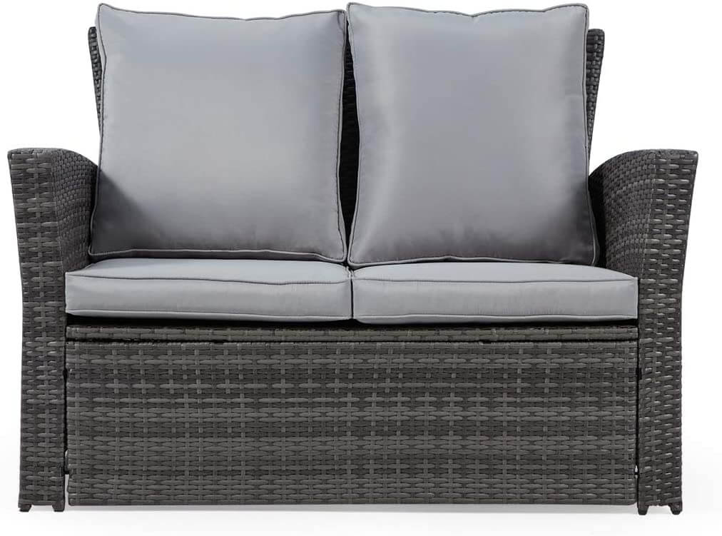  4 Pcs Wicker Sofa Chair Set Patio Furniture Set w/ Tempered Glass Tabletop & Cushion